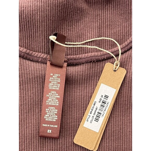 SKIMS Women’s Cotton Ribbed Sleeveless Bodysuit Garnet Red Size 2X Thong Scoop - Picture 4 of 9